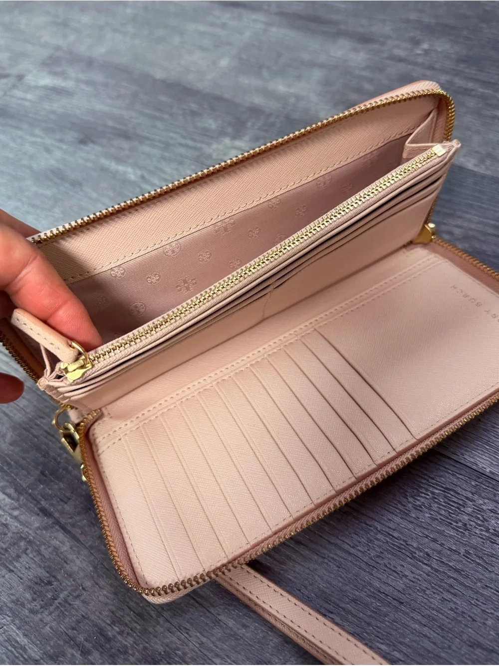 Tory Burch Powder Pink Saffiano Wristlet Wallet with Matching Pouch